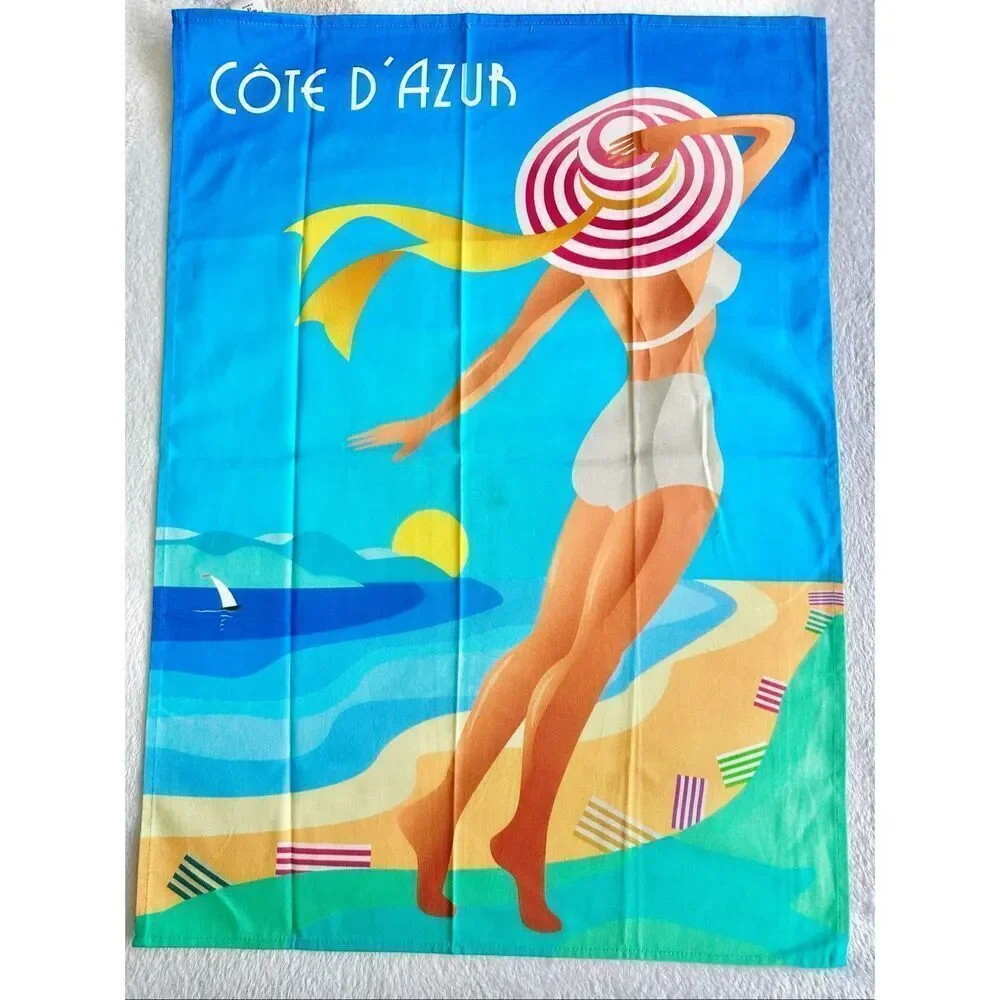 Tissus Toselli Cote d’Azur French Riviera Tea Towel Cotton Made in France Beach